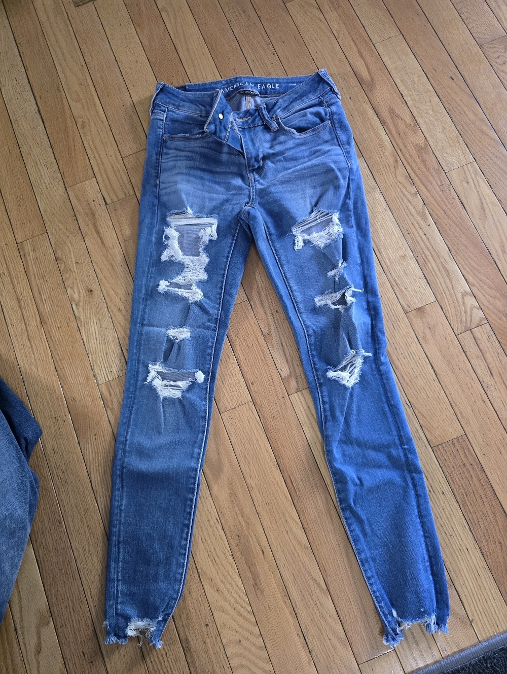 American Eagle Outfitters Blue Distressed Skinny Jeans Ae Sz 4